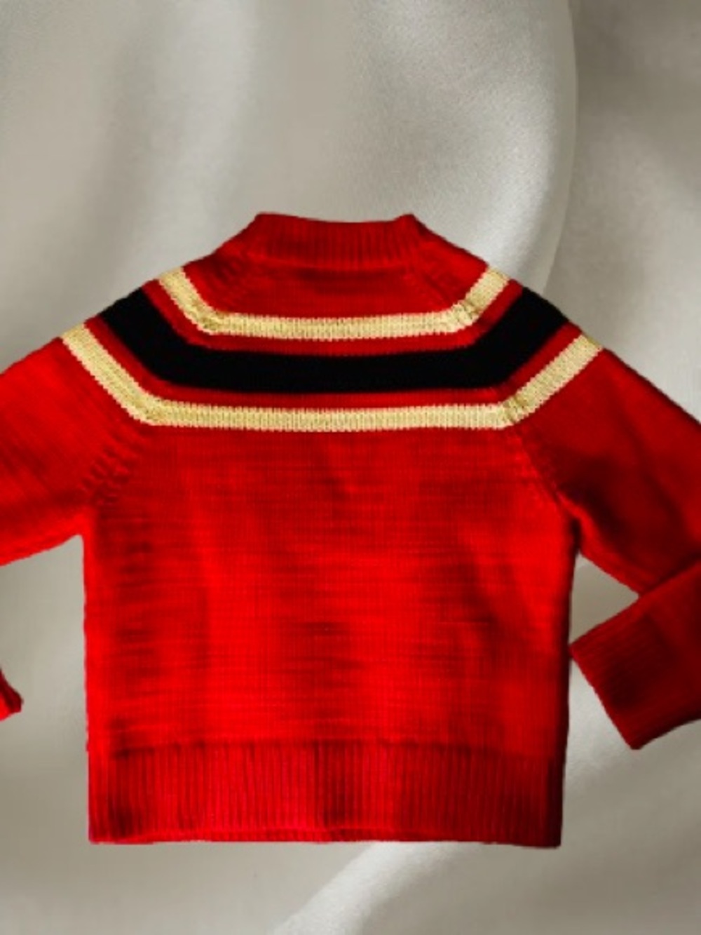 Victoria Beckham 100% Wool Red Crewneck Sweater with Gold & Black, Small - Picture 3 of 9